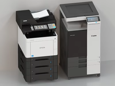 Office Appliances Epson and Canon Modern Multifunction Printers with Control Panel and Paper Trays 3d model