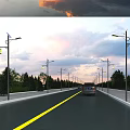 Elegant Lantern Shaped Outdoor Lights On Street Lamps Illuminating Evening Road With Vehicle
