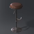 Brown Round Leather Seat Bar Stool With Metal Frame Footrest And Circular Base