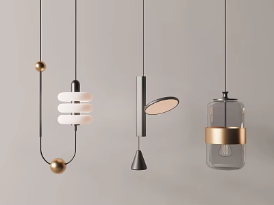 Modern Pendant Light Designs With Diverse Shapes Materials And Decorative Golden Accents 3d model