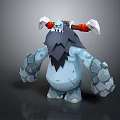 Blue Rock Giant Game Character With Double Axes Red Straps Black Beard And Stone Arms