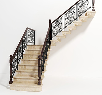 Simple European Stair Wrought Iron Stair Combination 3d model