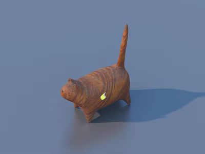 Wooden Cat Shaped Decorative Ornament With Brown Stripes And Yellow Tag For Home Decor 3d model