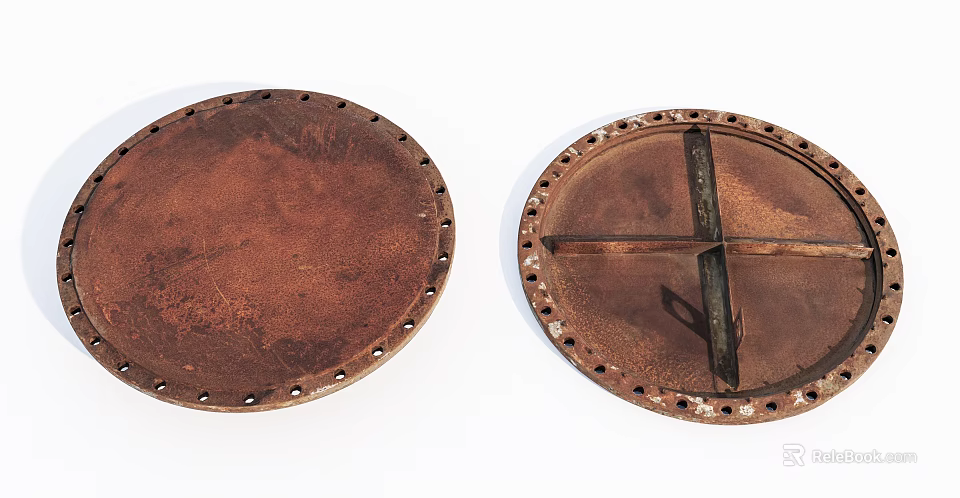 Road Infrastructure Metal Manhole Covers Circular Design With Reinforced Cross Structure And Edge Holes 3d model 