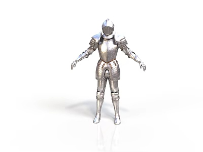 Medieval Knight Armor 3D Rendering In Silver Metallic With Standing Pose And Full Body 3d model