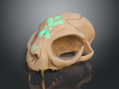 Animal Skull With Green Glowing Geometric Patterns Light Brown Sharp Teeth On Dark Background 3d model