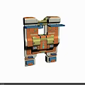 Orange And Yellow Packing Equipment Three Units With Mechanical Brackets And Blue Accents