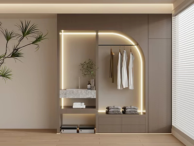 Modern Hanger Design In Minimalist Cloakroom With LED Lighting And Storage Cabinets 3d model