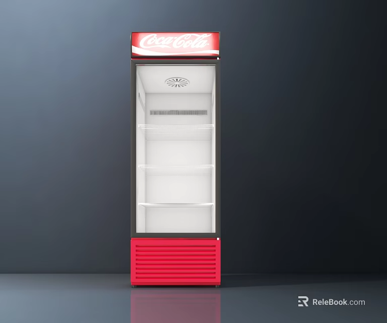 Red Coca Cola Upright Display Refrigerator with Glass Door and Shelves for Beverage Storage 3d model 