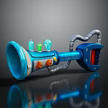 Blue Horn Shaped Weapon With Green Components Orange Details And Metal Pipes
