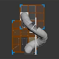 Outdoor Playground Equipment Container Based With Brown Frame Blue Supports And Silver Slide For Kids