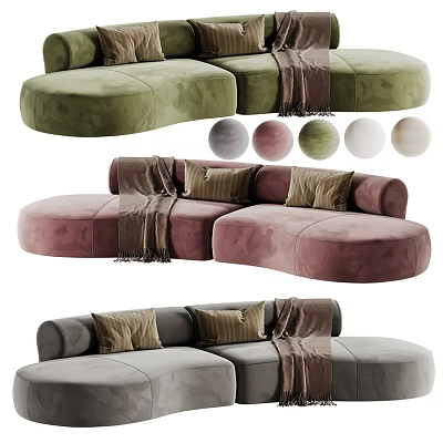 Modern Modular Sofa Set With Decorative Pillows Throw Blanket And Color Options 3d model