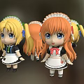 Cute Anime Style Dolls With Blonde And Orange Hair Twintails In Maid Outfits