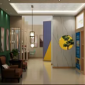 Modern Shop Interior Design With Colorful Walls Display Areas Counter And Shelves