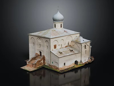 Traditional European Architecture Featuring White Walls Gray Dome Arched Windows And Gray Tiled Roof 3d model