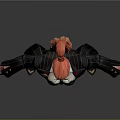 3D Character Model With Red Hair Black Striped Suit Red Belt And White Shirt