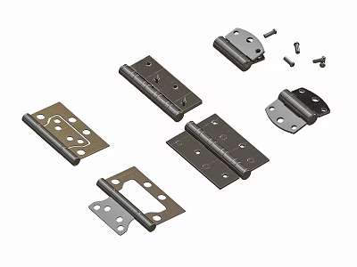 Sturdy Metal Hinges And Screws With Plates For Furniture Hardware Parts 3d model