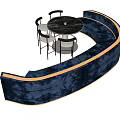 Blue Curved Sectional Sofa With Gold Trim And Marble Round Table With Chairs