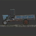 Detailed Blue Tractor Trailer Model on Grass Covered Stone Base