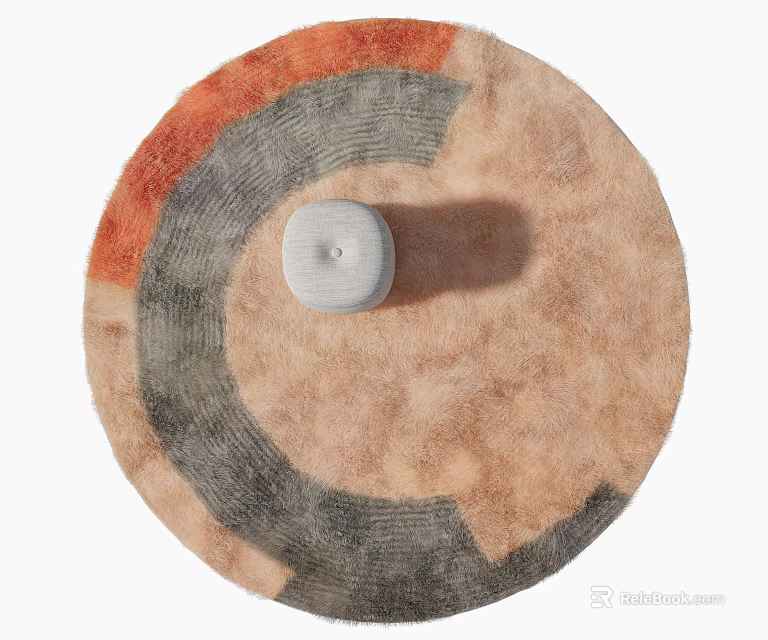 Round Plush Carpet With Abstract Geometric Patterns In Orange Gray And Beige Tones 3d model 
