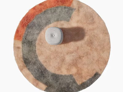 Round Plush Carpet With Abstract Geometric Patterns In Orange Gray And Beige Tones 3d model