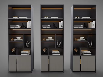 Modern Decorative Cabinet With Built In Lighting Multiple Shelves And Decorative Items 3d model