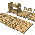 Wooden Double Bed Frames Including Single Bunk Bed And Simple Natural Design 3d model