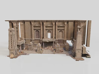 Classical Stone And Wood Architectural Model With Arches Columns And Details 3d model
