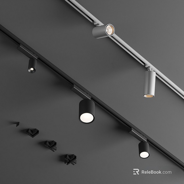 Multiple Track Mounted Downlights And Spotlights For Modern Ceiling Interior Lighting 3d model 