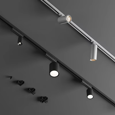 Multiple Track Mounted Downlights And Spotlights For Modern Ceiling Interior Lighting 3d model