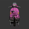 Pink Scooter With Blue Windshield Black Seat And Yellow Indicators On Reflective Surface