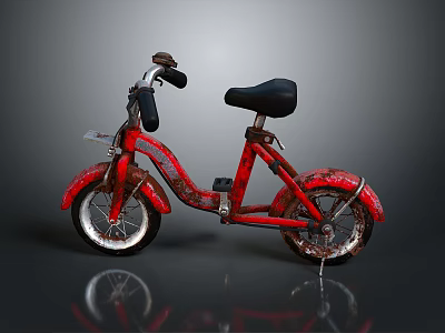 Red Vintage Bicycle With Old Rusty Frame Black Seat And White Rim Wheels 3d model