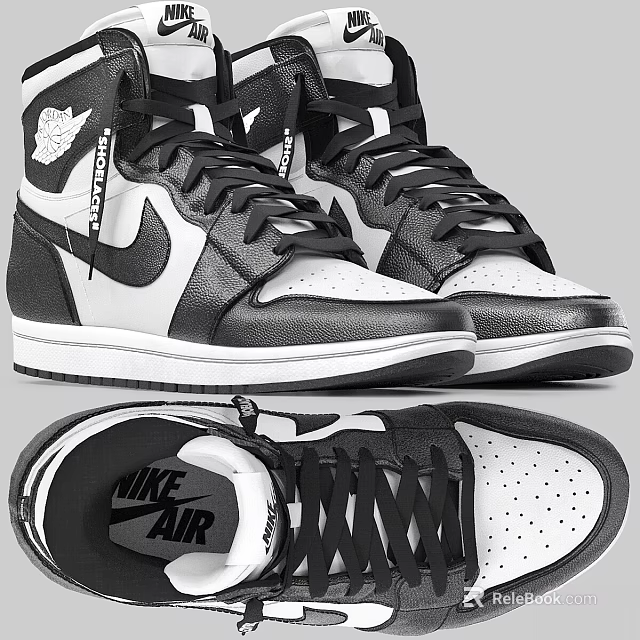 Iconic Black And White Nike Air Jordan High Top Sneakers 3d model 