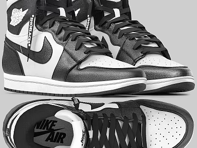 Iconic Black And White Nike Air Jordan High Top Sneakers 3d model