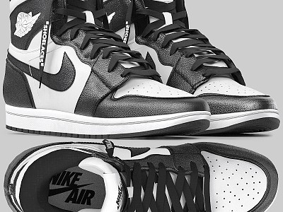 Black and White Nike Jordan 1 Retro 3d model