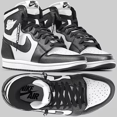 Iconic Black And White Nike Air Jordan High Top Sneakers 3d model Iconic Black And White Nike Air Jordan High Top Sneakers 3d model
