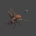 3D Render Of Large Horned Beetle With Spread Wings And Colorful Cube