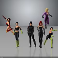 Dynamic Female Action Characters In Jumping Standing Poses With Colorful Costumes