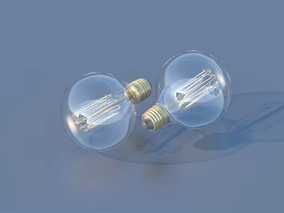Transparent Glass Light Bulbs With Yellow Bases And Filaments On Blue Background 3d model