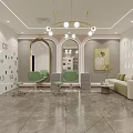 Modern Beauty Hair Salon Interior With Green Chairs Mirrors Sofa And Numbered Wall