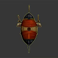 Flying Steampunk Carriage With Red Covering Balloon Front Cannon And Side Wings