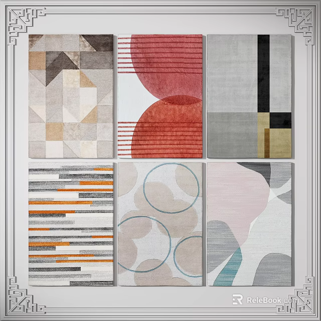 Modern Square Rugs With Various Geometric Patterns And Colorful Designs 3d model