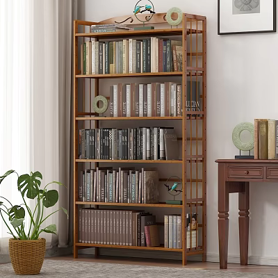 Bookshelf Book Table Potted Plant 3d model