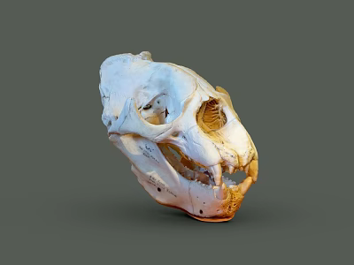 Detailed Animal Skull With White And Orange Texture Visible Teeth And Eye Sockets 3d model