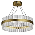 Modern Gold Frame Chandelier With Clear Glass Tubes And Round Lighting Decor