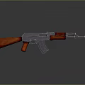 Assault Rifle With Wooden Stock Grip And Metallic Body On Reflective Surface