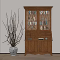 Traditional Wooden Display Cabinet With Glass Doors Books Wine Glasses And Decorative Items