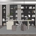 Modern Home Office Interior With Built In Bookshelves Books Decorations Desk Chair And Area Rug