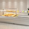 Stainless Steel Food Display Shelves With Fresh Bread And Packaged Goods In Modern Store Interior