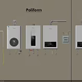 Poliform Wall Mounted Household Water Heaters With Control Panels And Pipes